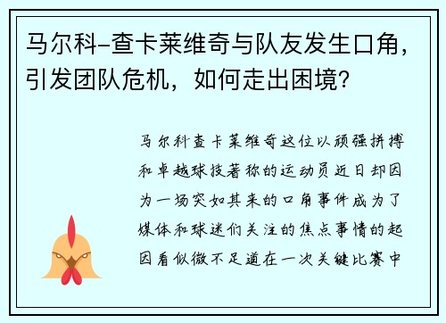 马尔科-查卡莱维奇与队友发生口角，引发团队危机，如何走出困境？